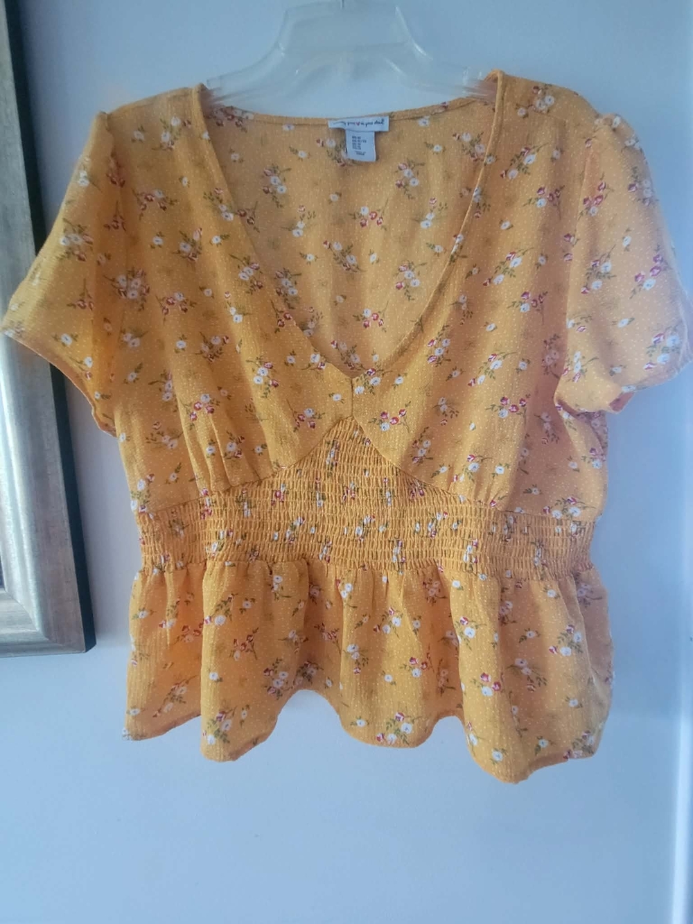 Floral Smocked Waist Short Sleeve Top in Mustard